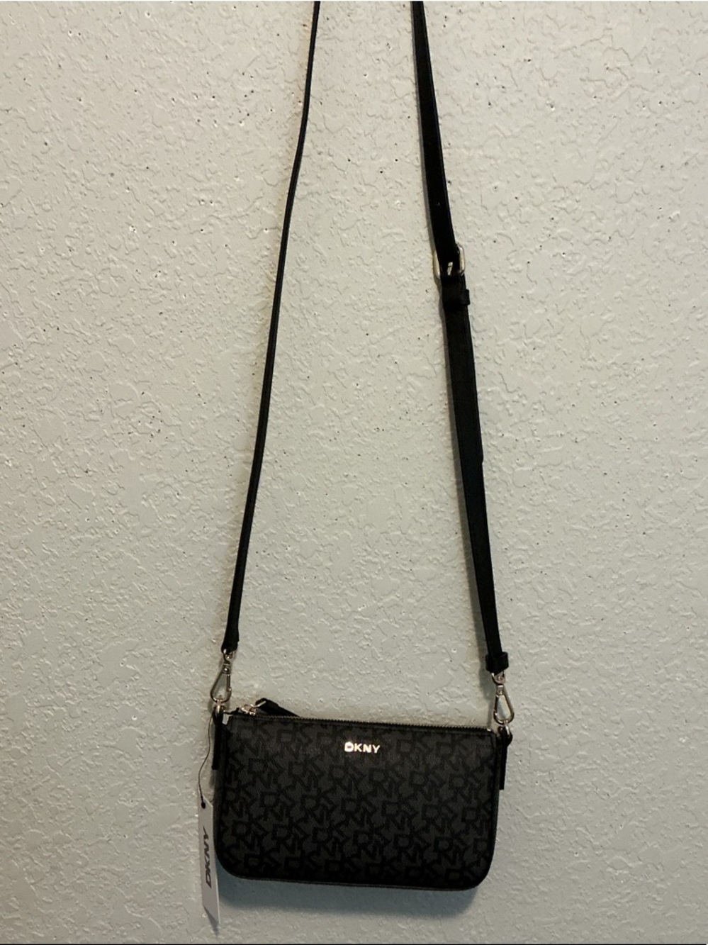 DKNY Black Monogram Crossbody Bag with Adjustable Strap